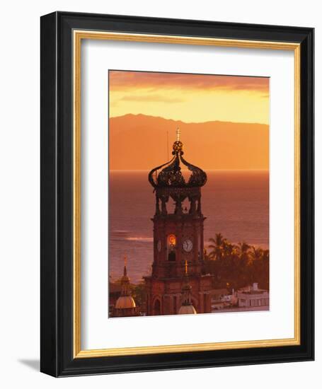 Tower of Nuestra Senora de Guadalupe at Sunset, and Bay of Banderas, Puerto Vallarta, Mexico-Merrill Images-Framed Photographic Print