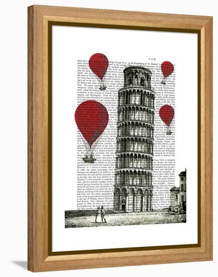 Tower of Pisa and Red Hot Air Balloons-Fab Funky-Framed Stretched Canvas