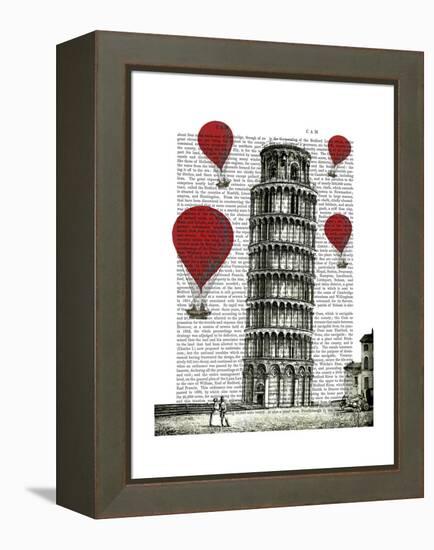 Tower of Pisa and Red Hot Air Balloons-Fab Funky-Framed Stretched Canvas