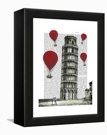 Tower of Pisa and Red Hot Air Balloons-Fab Funky-Framed Stretched Canvas