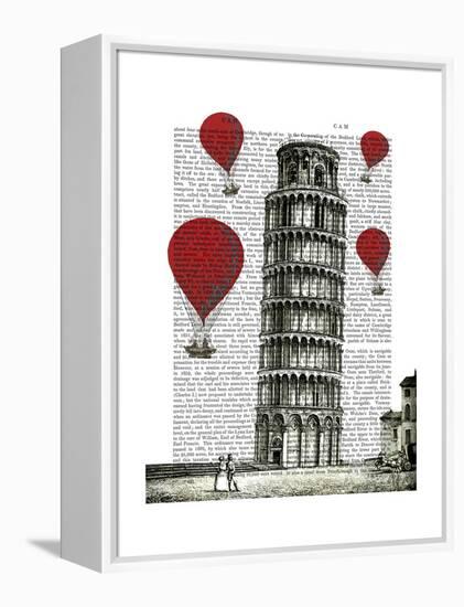 Tower of Pisa and Red Hot Air Balloons-Fab Funky-Framed Stretched Canvas