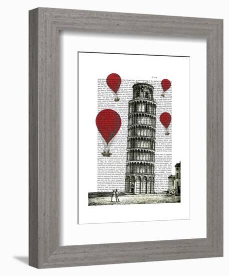 Tower of Pisa and Red Hot Air Balloons-Fab Funky-Framed Art Print