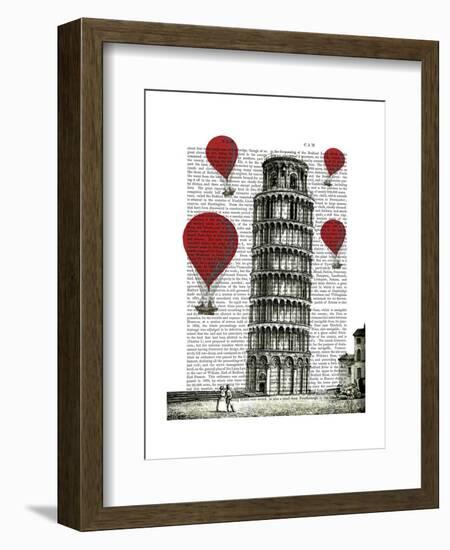 Tower of Pisa and Red Hot Air Balloons-Fab Funky-Framed Art Print