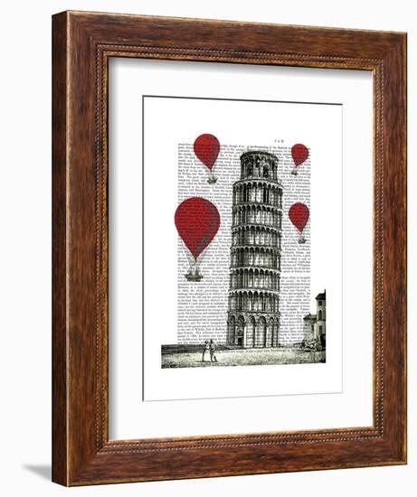 Tower of Pisa and Red Hot Air Balloons-Fab Funky-Framed Art Print