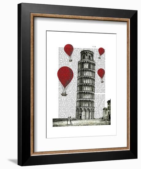 Tower of Pisa and Red Hot Air Balloons-Fab Funky-Framed Art Print