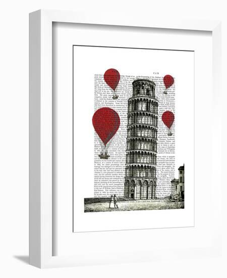 Tower of Pisa and Red Hot Air Balloons-Fab Funky-Framed Art Print