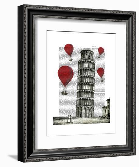 Tower of Pisa and Red Hot Air Balloons-Fab Funky-Framed Art Print