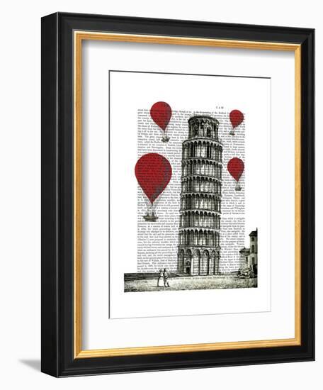 Tower of Pisa and Red Hot Air Balloons-Fab Funky-Framed Art Print