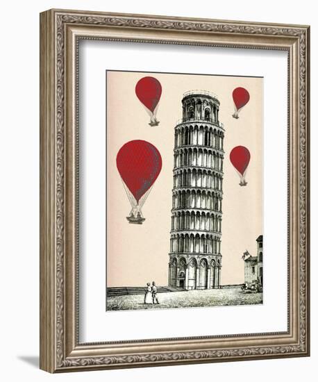 Tower of Pisa and Red Hot Air Balloons-Fab Funky-Framed Premium Giclee Print