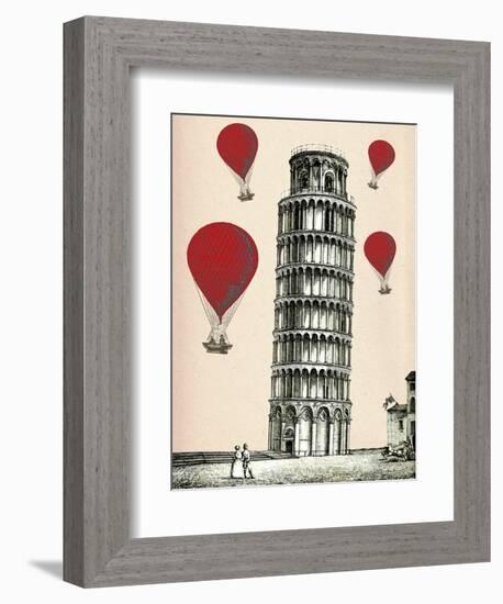 Tower of Pisa and Red Hot Air Balloons-Fab Funky-Framed Premium Giclee Print