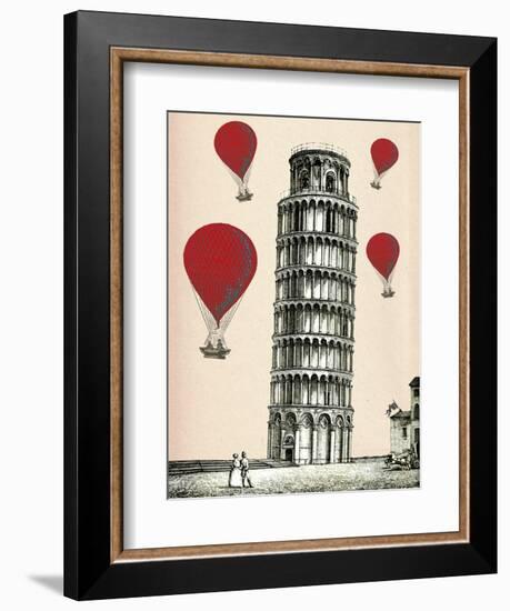 Tower of Pisa and Red Hot Air Balloons-Fab Funky-Framed Premium Giclee Print