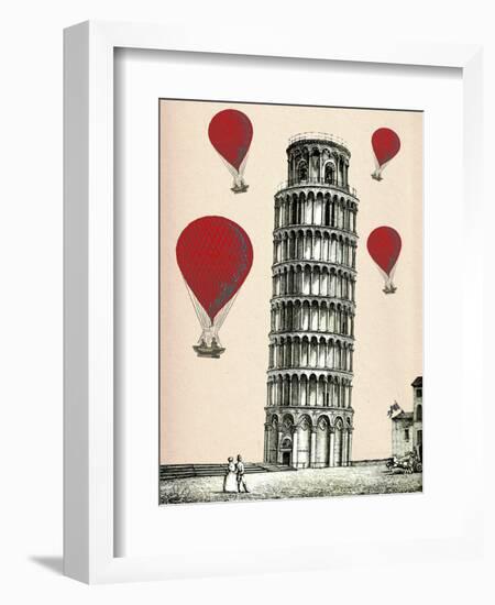 Tower of Pisa and Red Hot Air Balloons-Fab Funky-Framed Premium Giclee Print