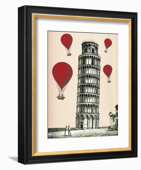 Tower of Pisa and Red Hot Air Balloons-Fab Funky-Framed Art Print