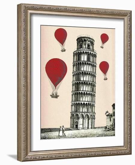 Tower of Pisa and Red Hot Air Balloons-Fab Funky-Framed Art Print