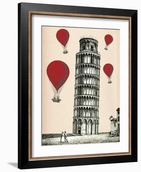 Tower of Pisa and Red Hot Air Balloons-Fab Funky-Framed Art Print