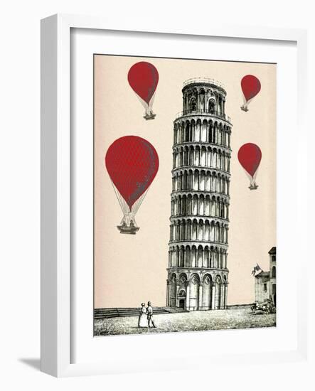 Tower of Pisa and Red Hot Air Balloons-Fab Funky-Framed Art Print