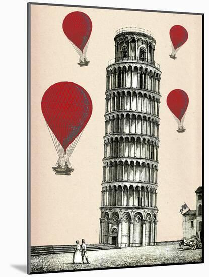 Tower of Pisa and Red Hot Air Balloons-Fab Funky-Mounted Art Print