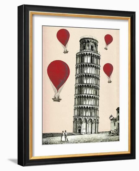 Tower of Pisa and Red Hot Air Balloons-Fab Funky-Framed Art Print