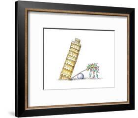 Tower of Pisa - Cartoon-John O'brien-Framed Premium Giclee Print