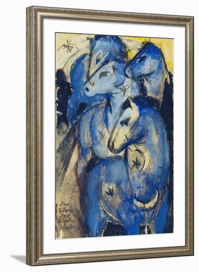 Tower of the Blue Horses, 1913 (Postcard to Else Lasker-Schueler)-Franz Marc-Framed Giclee Print