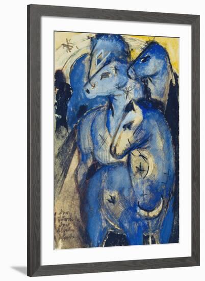 Tower of the Blue Horses, 1913 (Postcard to Else Lasker-Schueler)-Franz Marc-Framed Giclee Print