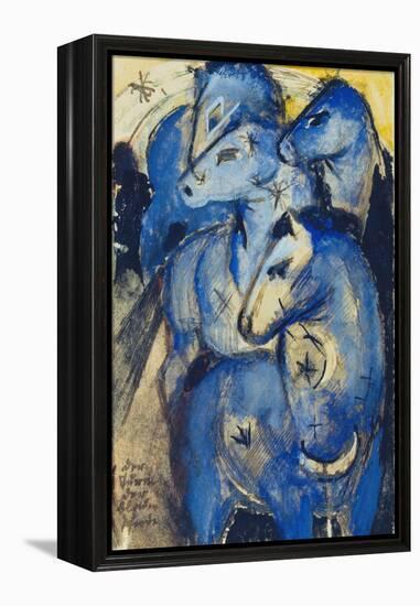 Tower of the Blue Horses, 1913 (Postcard to Else Lasker-Schueler)-Franz Marc-Framed Premier Image Canvas