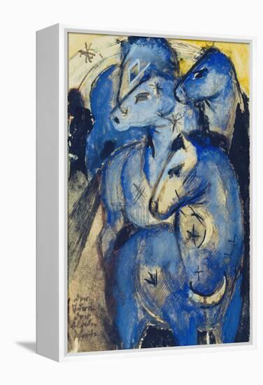 Tower of the Blue Horses, 1913 (Postcard to Else Lasker-Schueler)-Franz Marc-Framed Premier Image Canvas