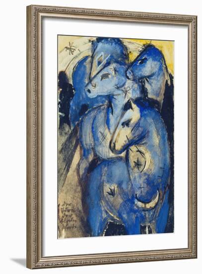 Tower of the Blue Horses, 1913 (Postcard to Else Lasker-Schueler)-Franz Marc-Framed Giclee Print