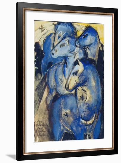 Tower of the Blue Horses, 1913 (Postcard to Else Lasker-Schueler)-Franz Marc-Framed Giclee Print