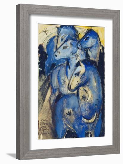 Tower of the Blue Horses, 1913 (Postcard to Else Lasker-Schueler)-Franz Marc-Framed Giclee Print