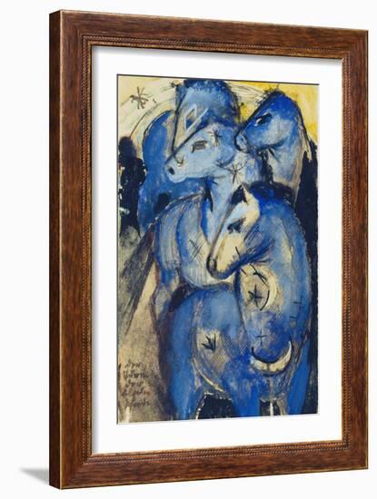 Tower of the Blue Horses, 1913 (Postcard to Else Lasker-Schueler)-Franz Marc-Framed Giclee Print