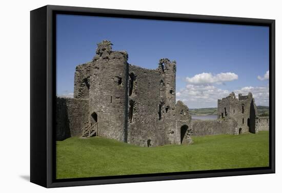 Towers and Wall Inside Llansteffan Castle, Llansteffan, Carmarthenshire, Wales, United Kingdom-Julian Pottage-Framed Premier Image Canvas