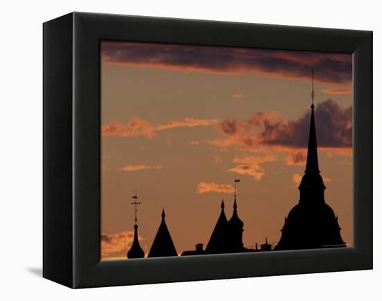 Towers of Mariahissen Along the Skyline at Sunset, Stockholm, Sweden-Russell Young-Framed Premier Image Canvas