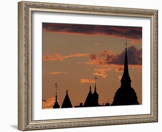 Towers of Mariahissen Along the Skyline at Sunset, Stockholm, Sweden-Russell Young-Framed Photographic Print