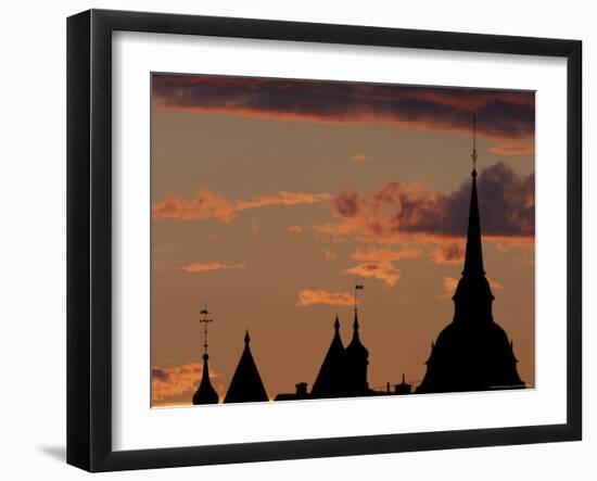 Towers of Mariahissen Along the Skyline at Sunset, Stockholm, Sweden-Russell Young-Framed Photographic Print