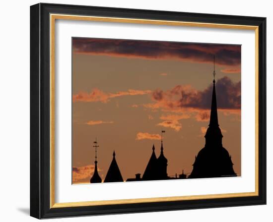Towers of Mariahissen Along the Skyline at Sunset, Stockholm, Sweden-Russell Young-Framed Photographic Print