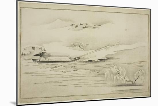 Towing a Barge in the Snow, from the Album the Silver World, 1790-Kitagawa Utamaro-Mounted Giclee Print