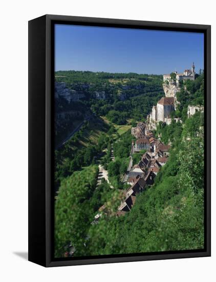 Town and Church Overlook a Green Valley at Rocamadour, Lot, Midi Pyrenees, France, Europe-Richardson Rolf-Framed Premier Image Canvas