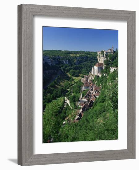 Town and Church Overlook a Green Valley at Rocamadour, Lot, Midi Pyrenees, France, Europe-Richardson Rolf-Framed Photographic Print