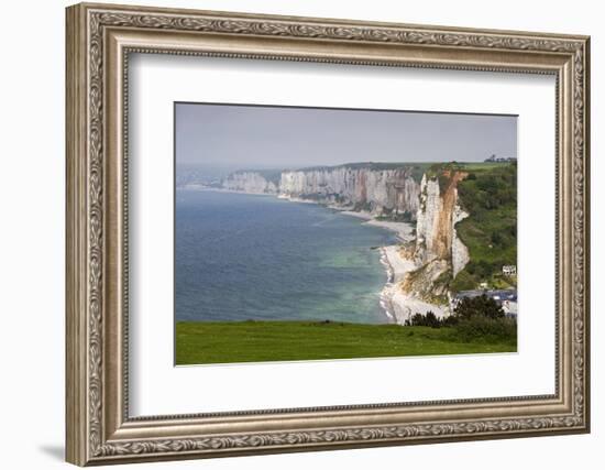 Town and Cliffs, Elevated View, Yport, Normandy, France-Walter Bibikow-Framed Photographic Print