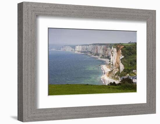 Town and Cliffs, Elevated View, Yport, Normandy, France-Walter Bibikow-Framed Photographic Print