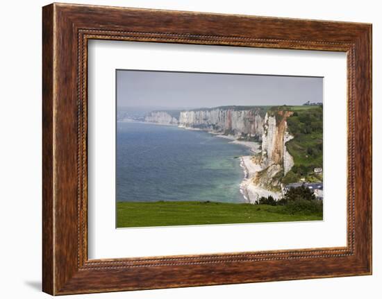 Town and Cliffs, Elevated View, Yport, Normandy, France-Walter Bibikow-Framed Photographic Print