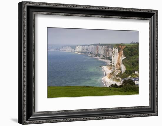 Town and Cliffs, Elevated View, Yport, Normandy, France-Walter Bibikow-Framed Photographic Print