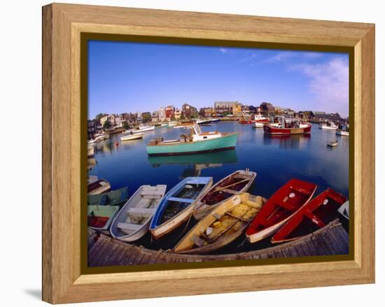 Town Buildings and Colorful Boats in Bay, Rockport, Maine, USA-Jim Zuckerman-Framed Premier Image Canvas