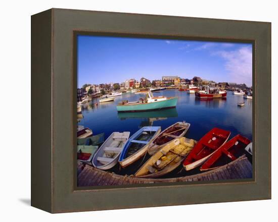 Town Buildings and Colorful Boats in Bay, Rockport, Maine, USA-Jim Zuckerman-Framed Premier Image Canvas