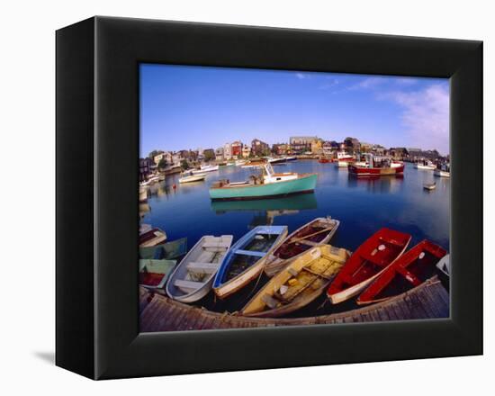 Town Buildings and Colorful Boats in Bay, Rockport, Maine, USA-Jim Zuckerman-Framed Premier Image Canvas