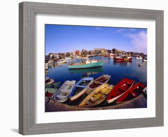 Town Buildings and Colorful Boats in Bay, Rockport, Maine, USA-Jim Zuckerman-Framed Photographic Print