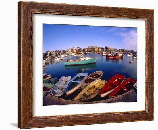 Town Buildings and Colorful Boats in Bay, Rockport, Maine, USA-Jim Zuckerman-Framed Photographic Print