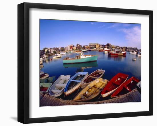 Town Buildings and Colorful Boats in Bay, Rockport, Maine, USA-Jim Zuckerman-Framed Photographic Print