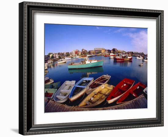 Town Buildings and Colorful Boats in Bay, Rockport, Maine, USA-Jim Zuckerman-Framed Photographic Print